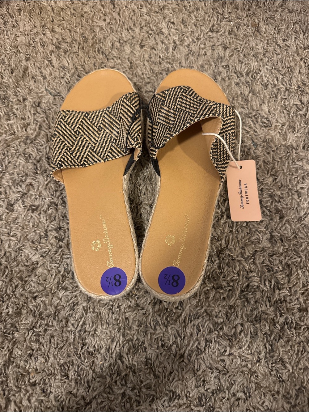 Tommy Bahama Black and Tan Woven Slide Sandals